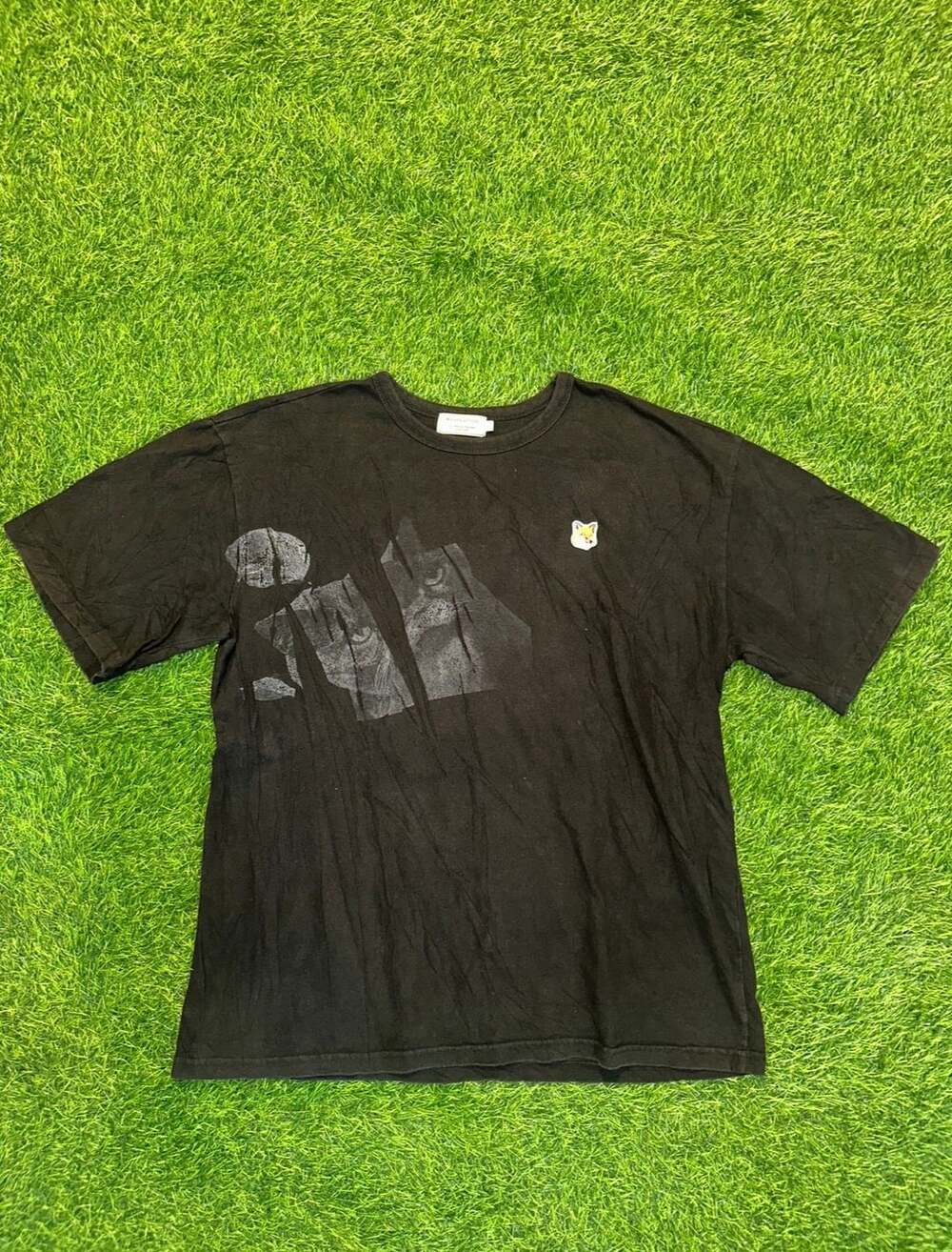 Maison Kitsune Graphic T-Shirt Size L Black Cat Print